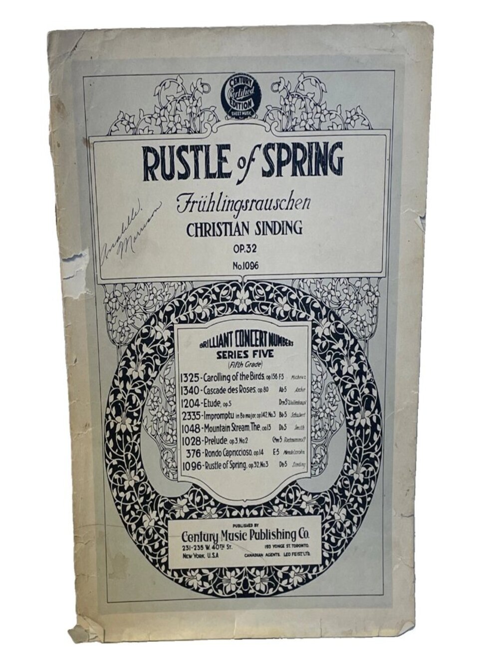 Rustle of Spring 1905 Piano Sheet Music Christian Sinding Op 32 Century No 1096